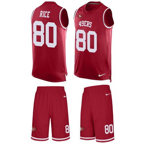 Nike 49ers #80 Jerry Rice Red Team Color Men's Stitched NFL Limited Tank Top Suit Jersey - Click Image to Close